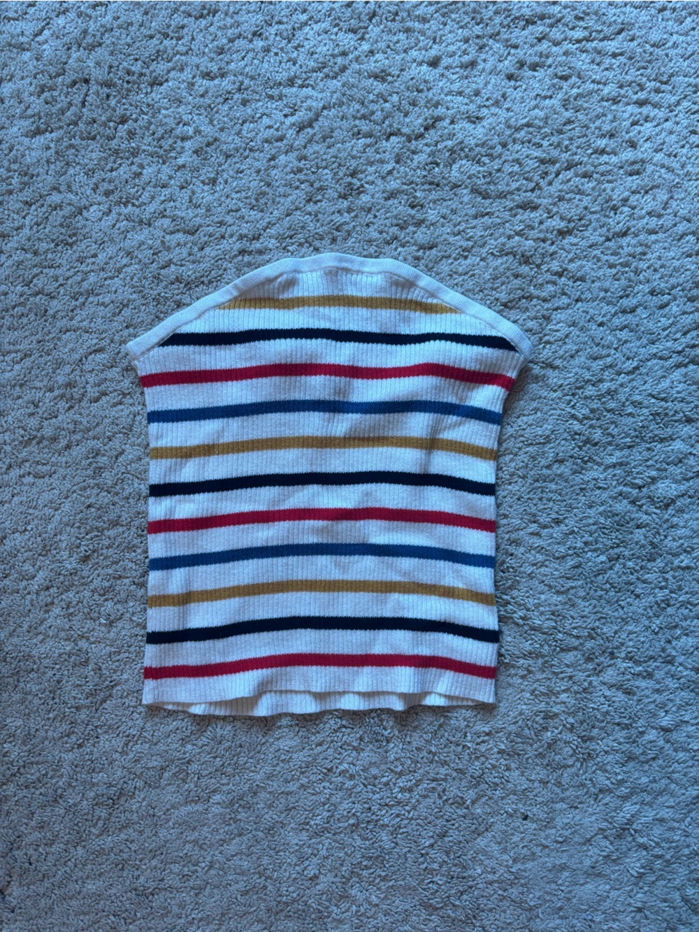 Striped Tube Top in White with Red, Navy & Mustard Stripes